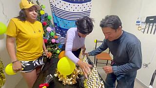 friends share a real homemade threesome with two women and one man