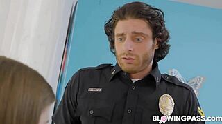 teen babe deepthroating police officer in office pov with sloppy saliva