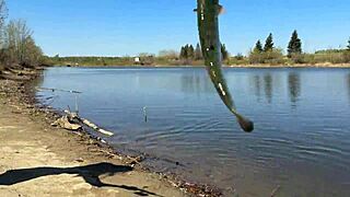 young angler girl fishes after school