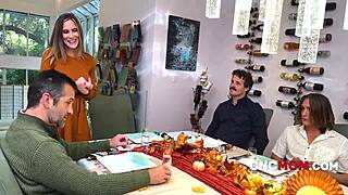 the family enjoys freeuse during their wanksgiving celebration