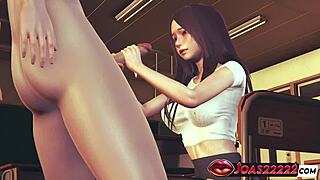 shy anime girl in 3d hentai gives pov blowjob with deepthroat and facial