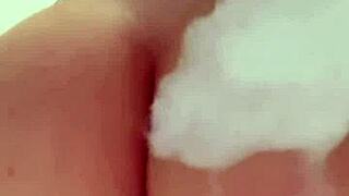 Horny british slut plays with herself in the shower