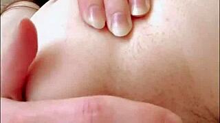 Russian student fingers her pussy and anus in black stockings