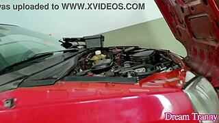 Luana Alves, the hot tranny, surrenders her tight ass to the car mechanic for bareback fun