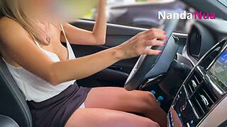 naughty wife flashes tits and pays with panties at gas station