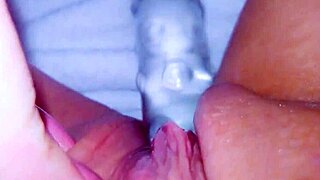 i'm a curious coed and i cum huge squirt on my glasstoy, it's so wet and messy!