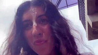 Girl walks into cafe with cum on face, eats pizza, and swallows more