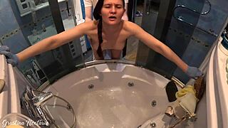 she was trying to clean the bath while i was fucking her