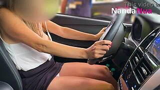 naughty wife flashes tits and pays with panties at gas station