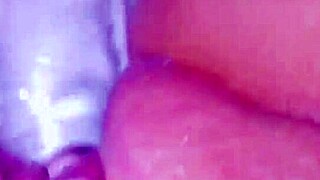 i'm a curious coed and i cum huge squirt on my glasstoy, it's so wet and messy!