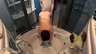 she was trying to clean the bath while i was fucking her