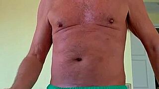 Fat daddie in soft cotton shorts feels boner pleasure and lets it fly in batespread