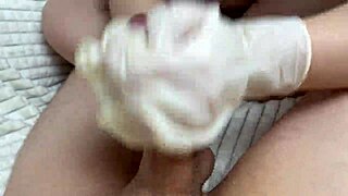 step sister jerks off cock in oiled latex gloves from pov, feeling so naughty