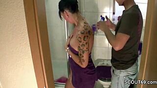 Stepson Catches Stepsister in Bath and Fucks Her