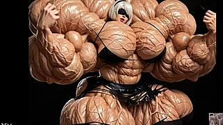 2B Becomes Muscular Giantess In Pump Factory FMG AI Animation Video