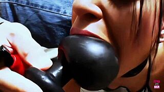 A Brunette In Stockings Is Fucked With A Sex Toy And Two Big Hard Dicks