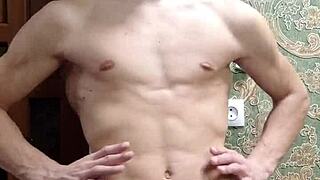 Skinny boy flexes in tight underwear