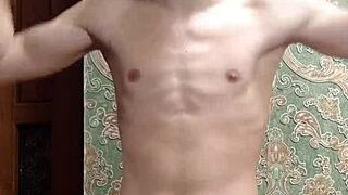 Skinny boy flexes in tight underwear