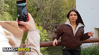 Bangbros horny tourists strip in cold vineyard for hard threesome fucking