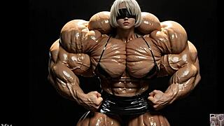 2B Becomes Muscular Giantess In Pump Factory FMG AI Animation Video