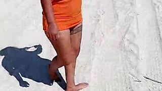 mexicana puta shows tits and ass, groped on public beach in mexico