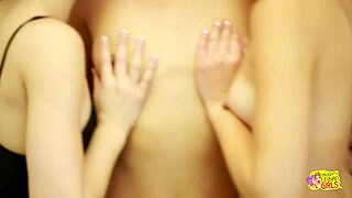 naughty blonde enjoys two friends eating her wet pussy