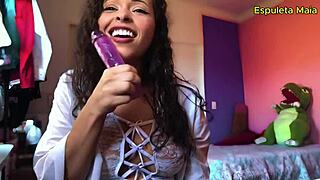 Hot brunette sucking, smoking, and masturbating seductively