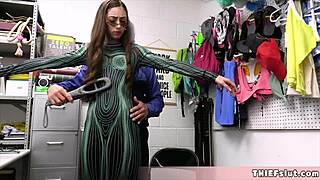 beautiful slim chick caught by a mall cop and she decided to pay with her pussy and blowjob skills