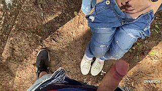 an amateur teen couple gets wild fucking in the woods outdoors