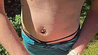 Wife gives handjob outdoors