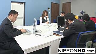 Asian Secretary On Phone Gets Played With In Hardcore Orgy Contrast.