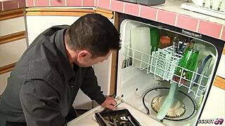 curvy teen tricks repairman into cheating fuck at home