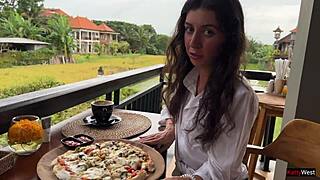 Eating pizza with cum on my face in a public cafe.