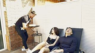 mary rock's wild threesome with boyfriend and waiter 😏