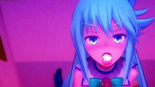 Aqua from Konosuba gets her pussy fucked through a glory hole by a big cock