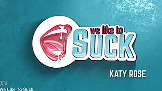 katy rose deepthroats hard, choking and gagging on cock?