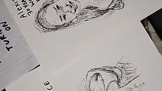 Covering the tits of women in quick sketch with cum for a finishing touch