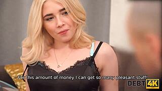 Debt4k fascinating blonde with curly hair fucked by debt collector