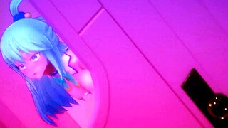 Aqua from Konosuba gets her pussy fucked through a glory hole by a big cock