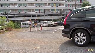 Shy Brunette Thai Babes Jerking Cock For Huge Blast