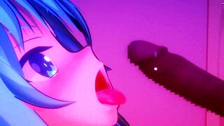 Aqua from Konosuba gets her pussy fucked through a glory hole by a big cock