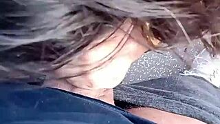 Sucking on balcony, pussy exposed