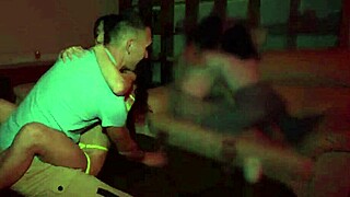 private sex party with rough sex on horny brunette cum on face