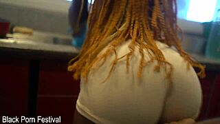 skinny ebony ass woman giving a handjob