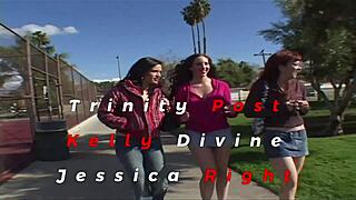 Jessica, Kelly, and Trinity walk the hood and join a wild group sex party