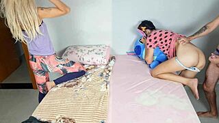 Stepfather fucks wife in front of stepdaughter