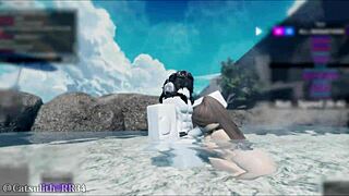 In the outdoor hot spring with an Asian beauty and a follower session 9