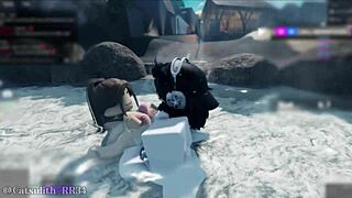 In the outdoor hot spring with an Asian beauty and a follower session 9