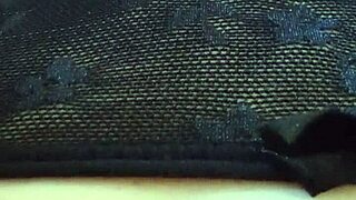 Slut flashes her pussy and slip