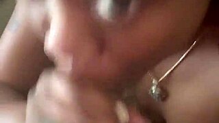 Slutty redhead deepthroats big black cock and gags